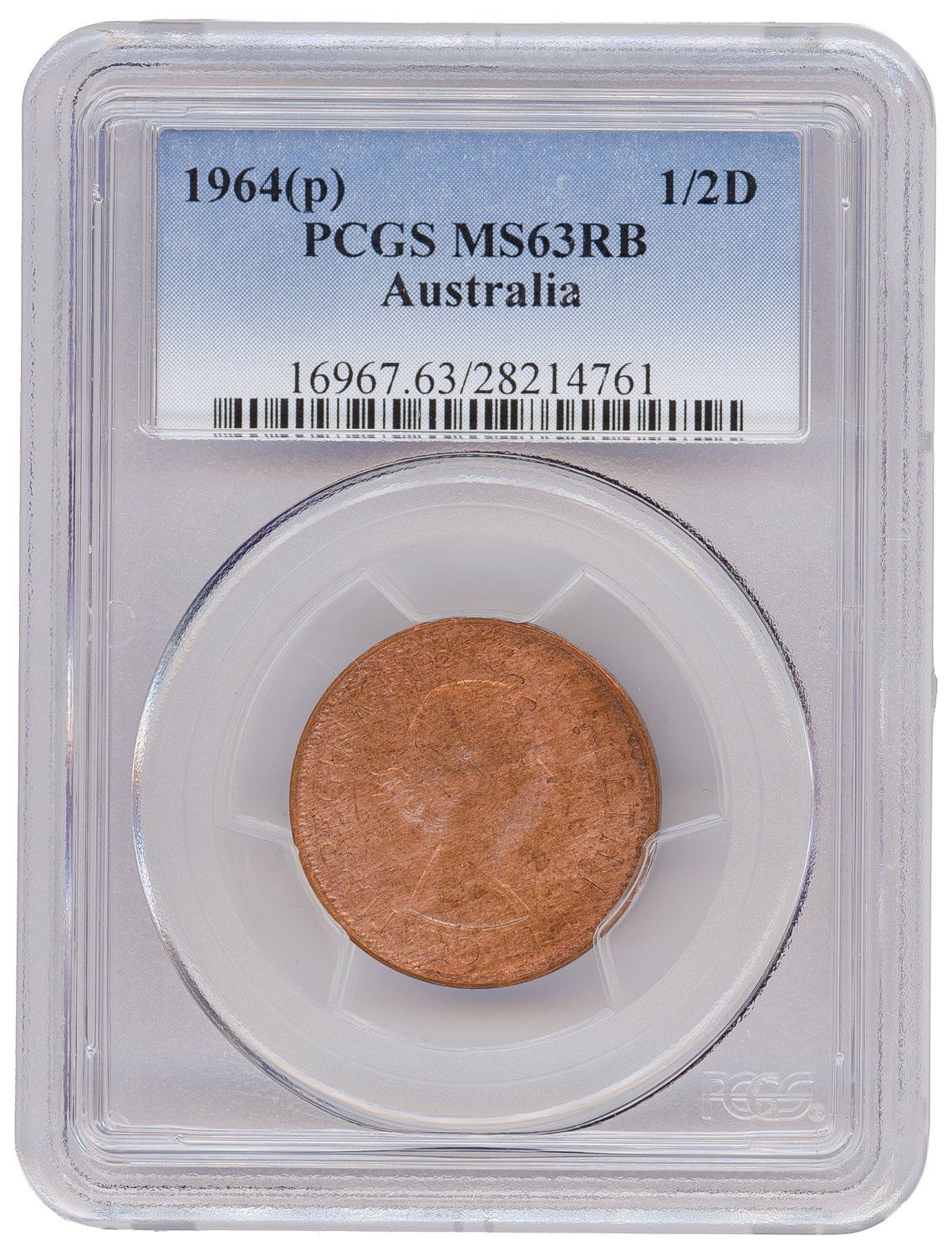 Elizabeth II, Halfpenny, 1964 Y., PCGS MS63RB