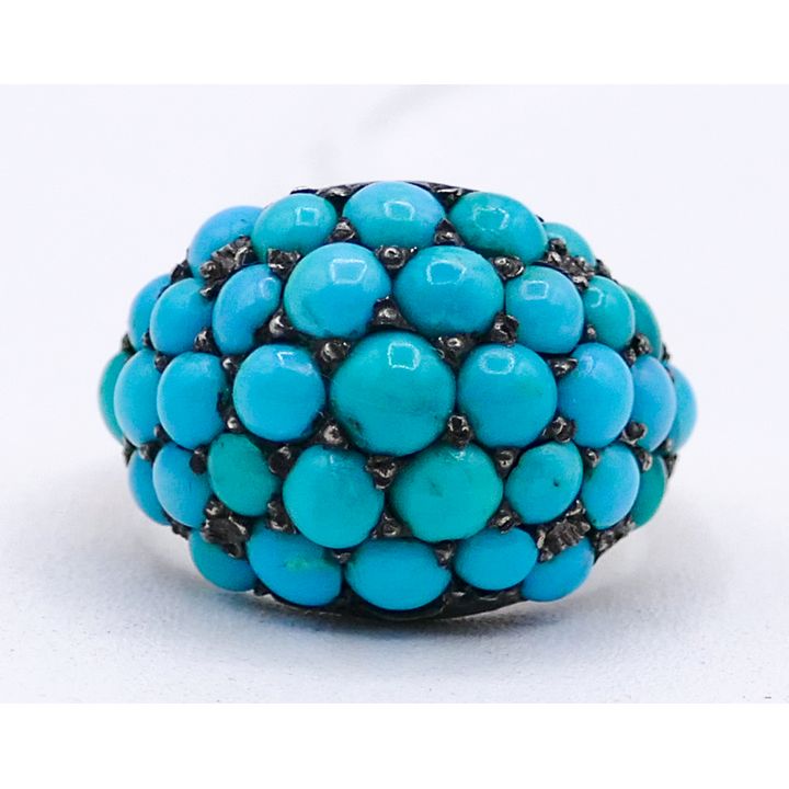 Ladies 12k Turquoise Cluster Ring Size 7 - 8.3 Grams