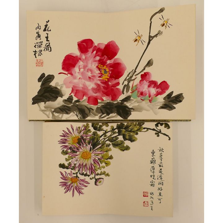2pc Chinese Painting and Woodblock Print Small Books 8''x6''/6.5''x4.5''