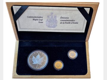 1989 Canada Maple Three Coin Proof Set (1 Silver/ 1 gold / 1 platinum)
