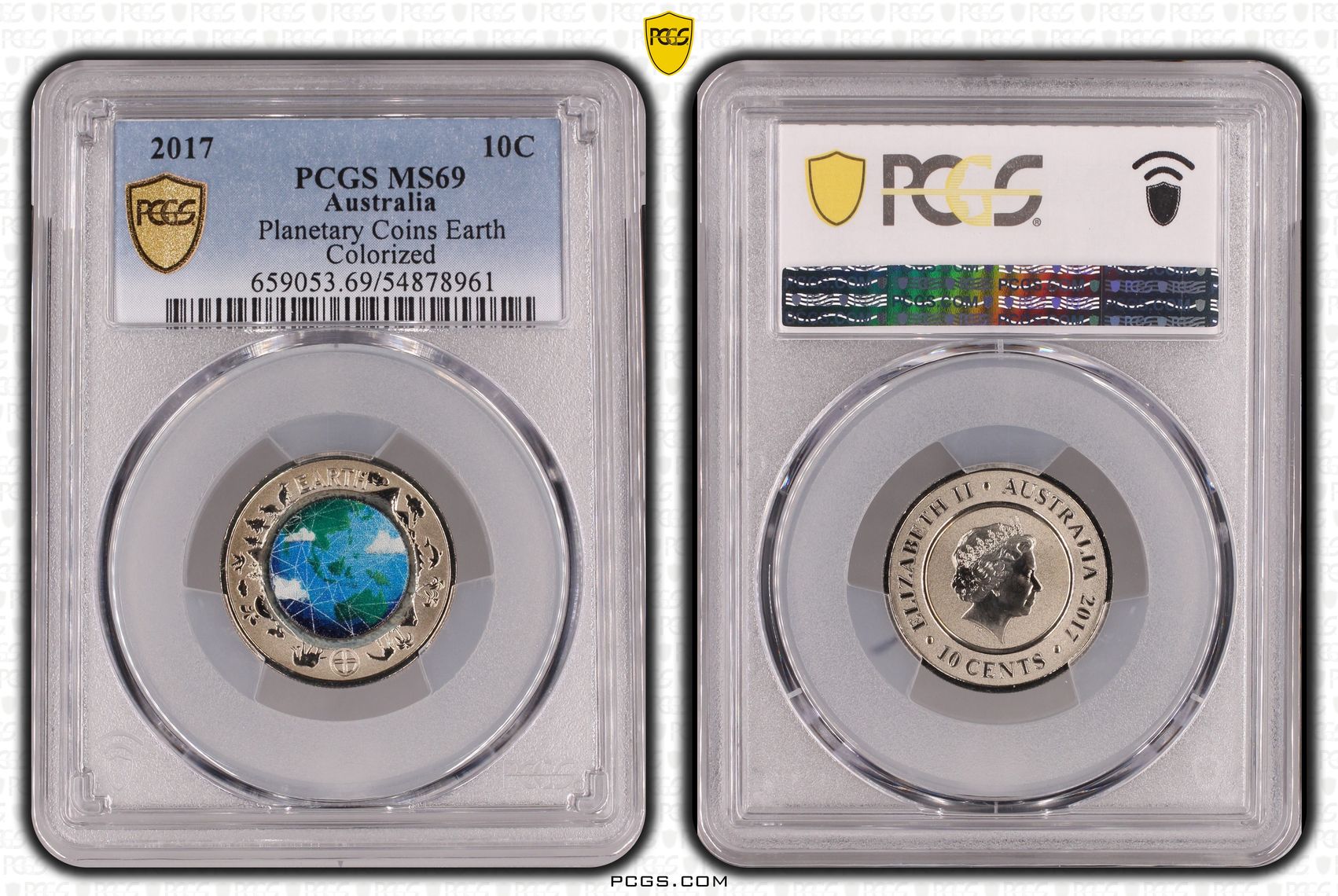 Planetary Coins Earth Colorized, Ten Cent, 2017, PCGS MS69