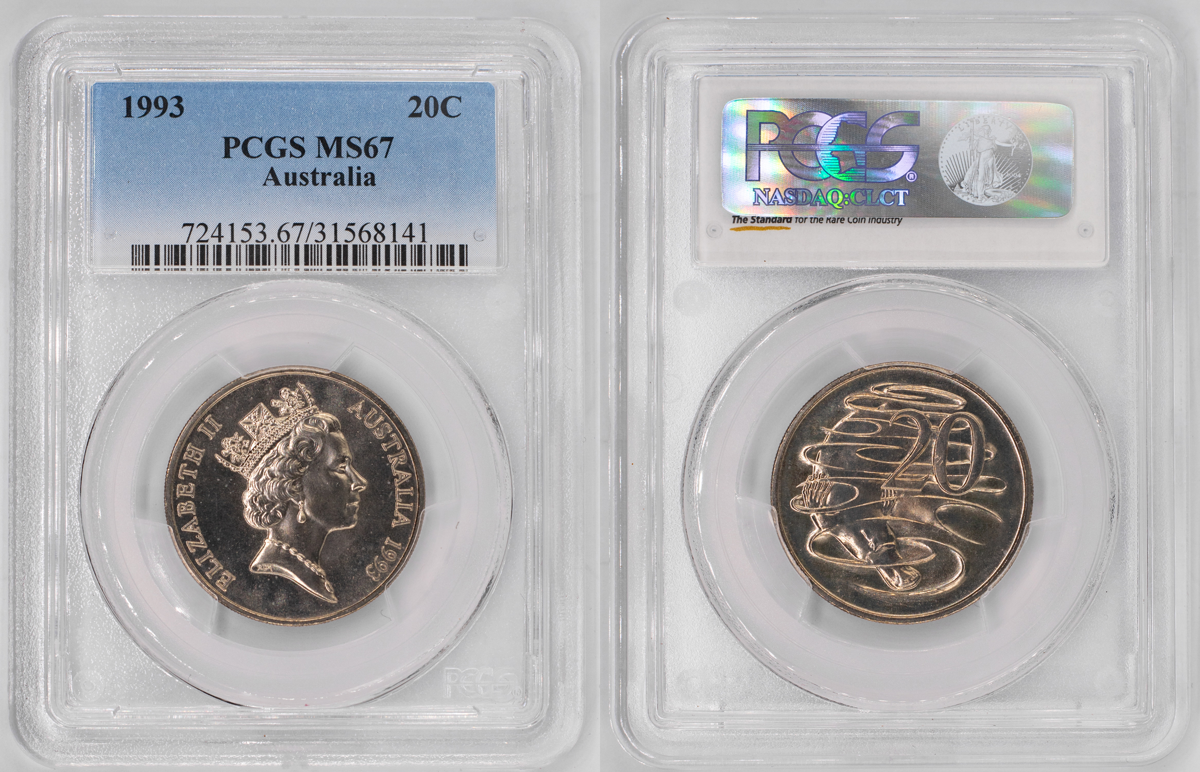 Elizabeth II, Twenty Cent, 1993, PCGS MS67