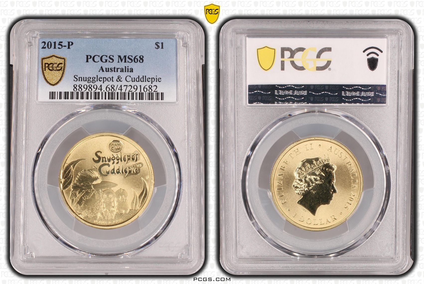 Elizabeth II, Snugglepot & Cuddlepie, One Dollar, 2015-P, PCGS MS68