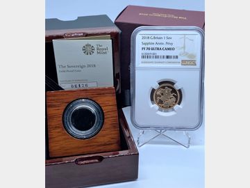 2018 ELIZABETH II SAPPHIRE ANNIVERSARY PRIVY MARK GOLD SOVEREIGN PF 70 ULTRA CAMEO