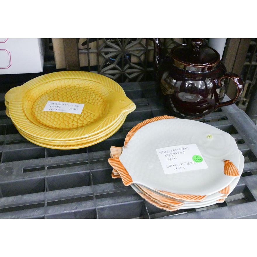 2 Stacks European Fish Plates and Teapot 9'' to 11''