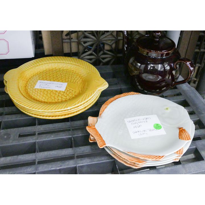 2 Stacks European Fish Plates and Teapot 9'' to 11''