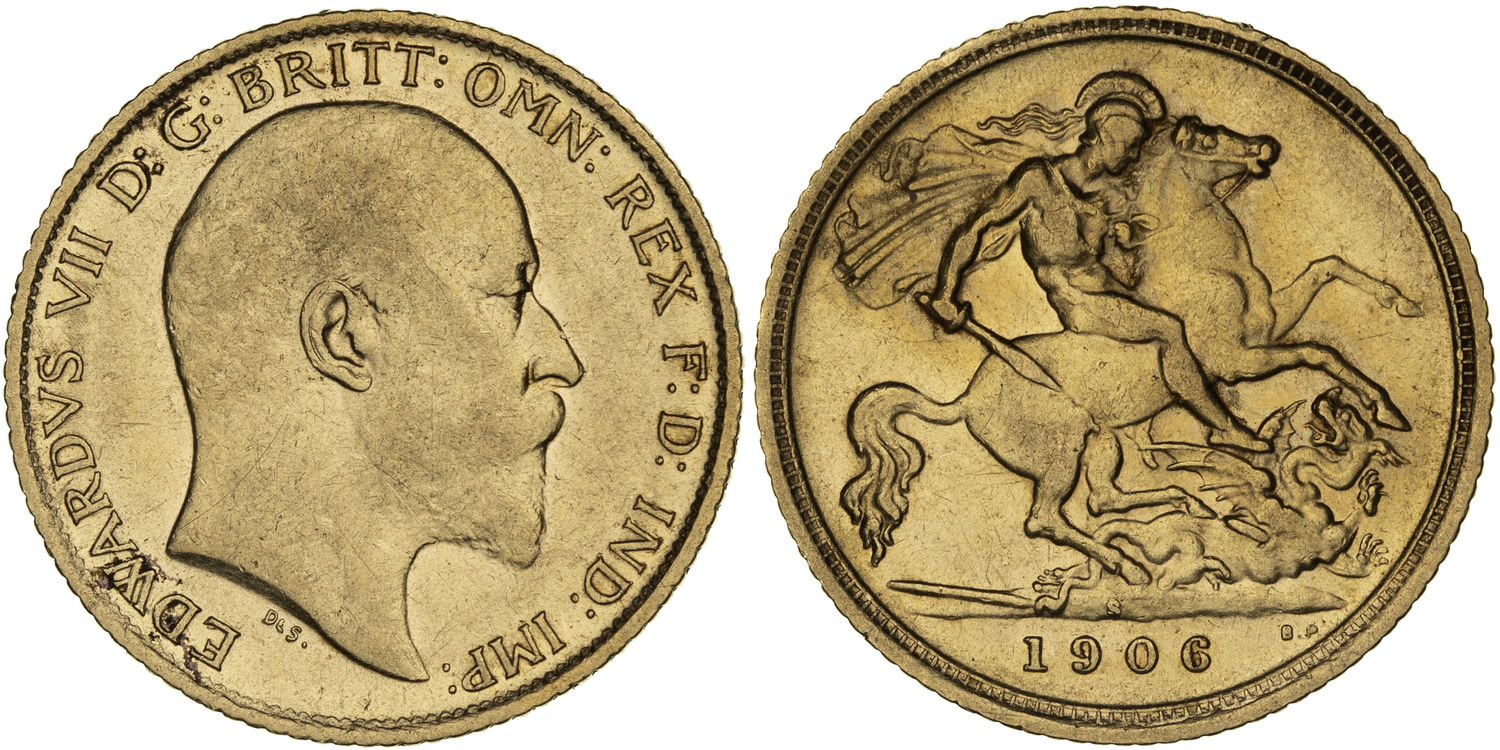 Edward VII, St George Reverse, Half Sovereign, 1906-S, Fine