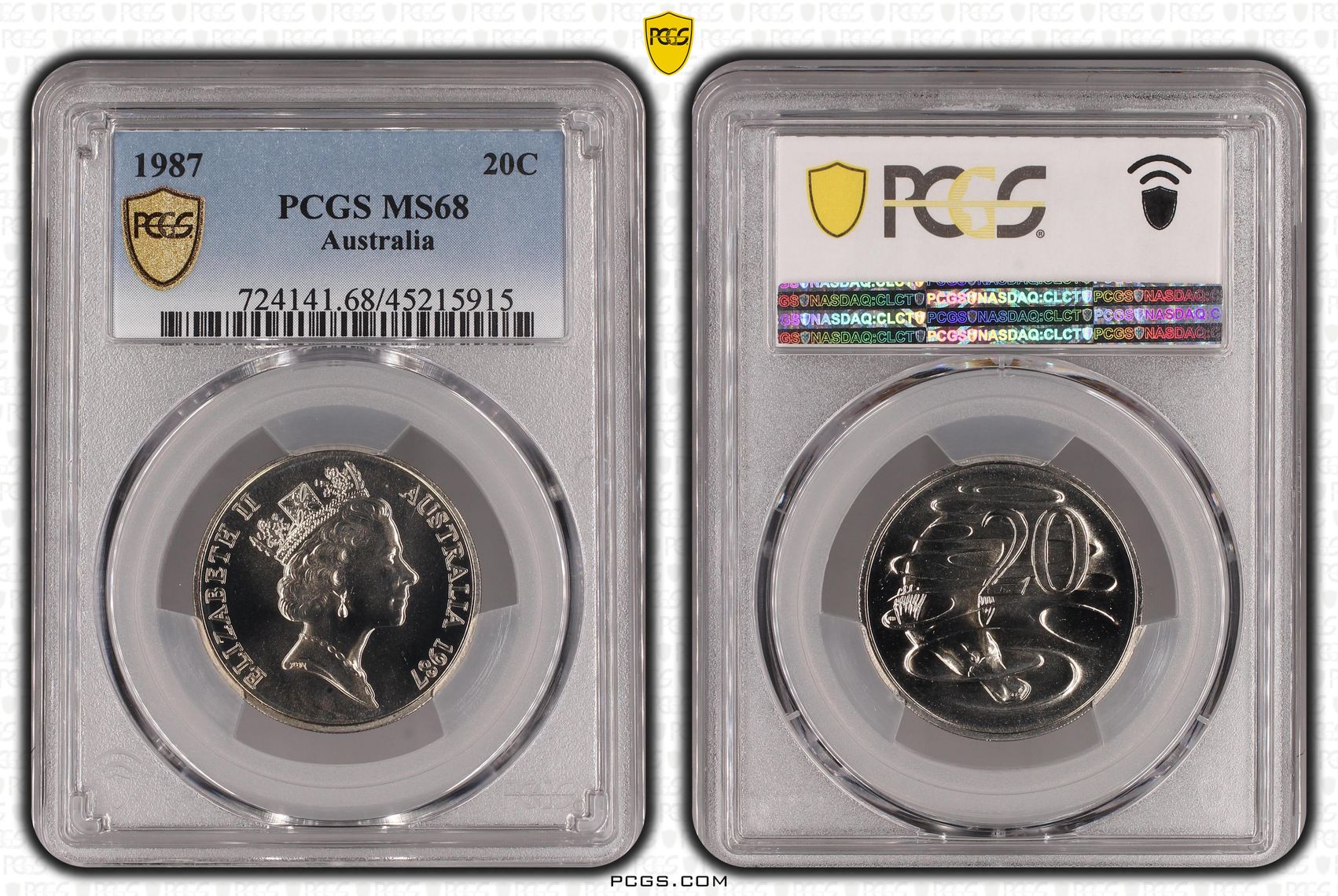 1987 Australian Twenty Cent, 20c PCGS - MS68 -915