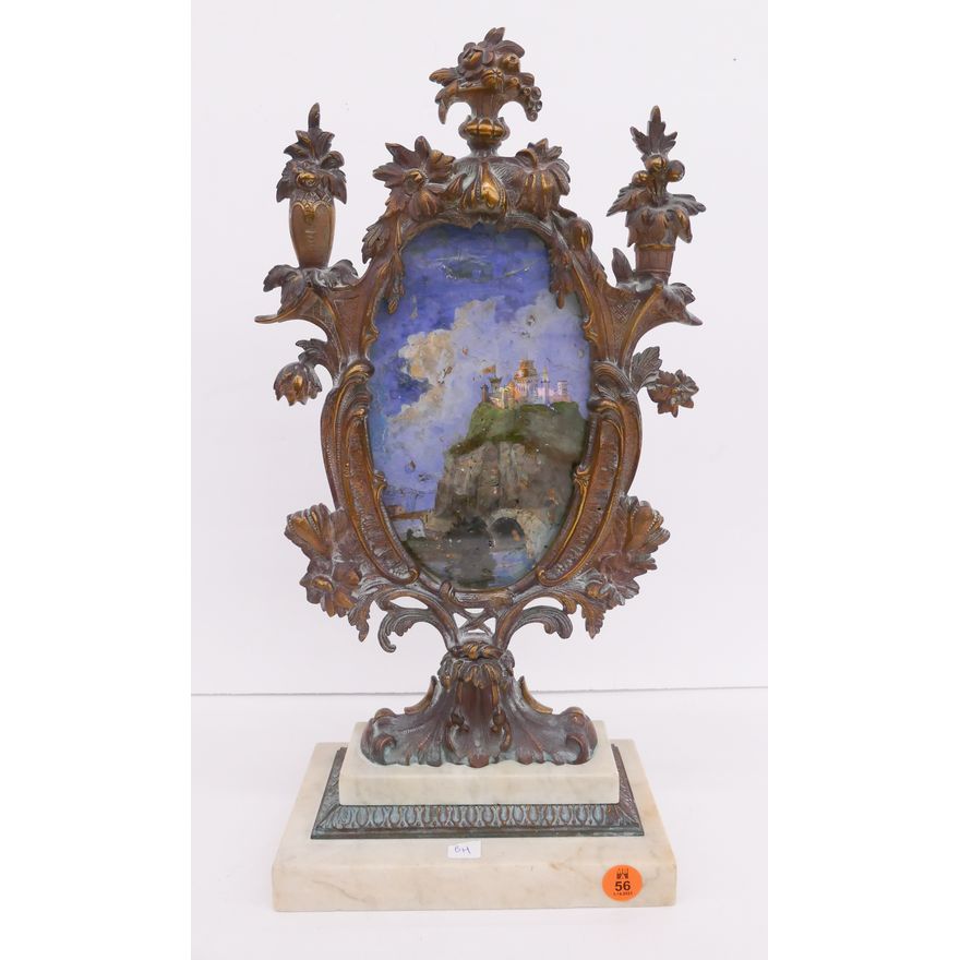 Victorian Bronze Framed MOP Castle Painting- 16x8''