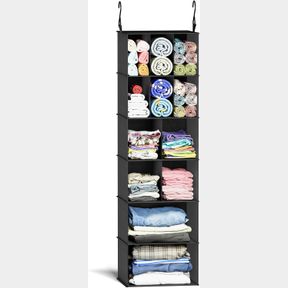 SUOCO HANGING CLOSET ORGANIZER AND STORAGE WITH DIVIDERS, 12 COMPARTMENTS CLOTHES SHOES ACCESSORIES SHELF FOR WARDROBE, NURSERY, C