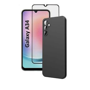 9H Glass Silicone Cover For Samsung Galaxy A34 5G (2023) Combo Deal Black Samsung Galaxy A34 |