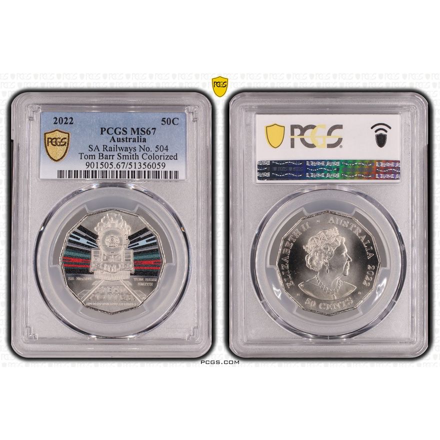 SA Railways No. 504 Tom Barr Smith Colorized, Fifty Cent, 2022, PCGS MS67