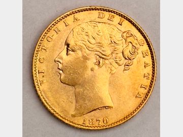 1870 VICTORIA #DIE 86 SHIELD GOLD SOVEREIGN