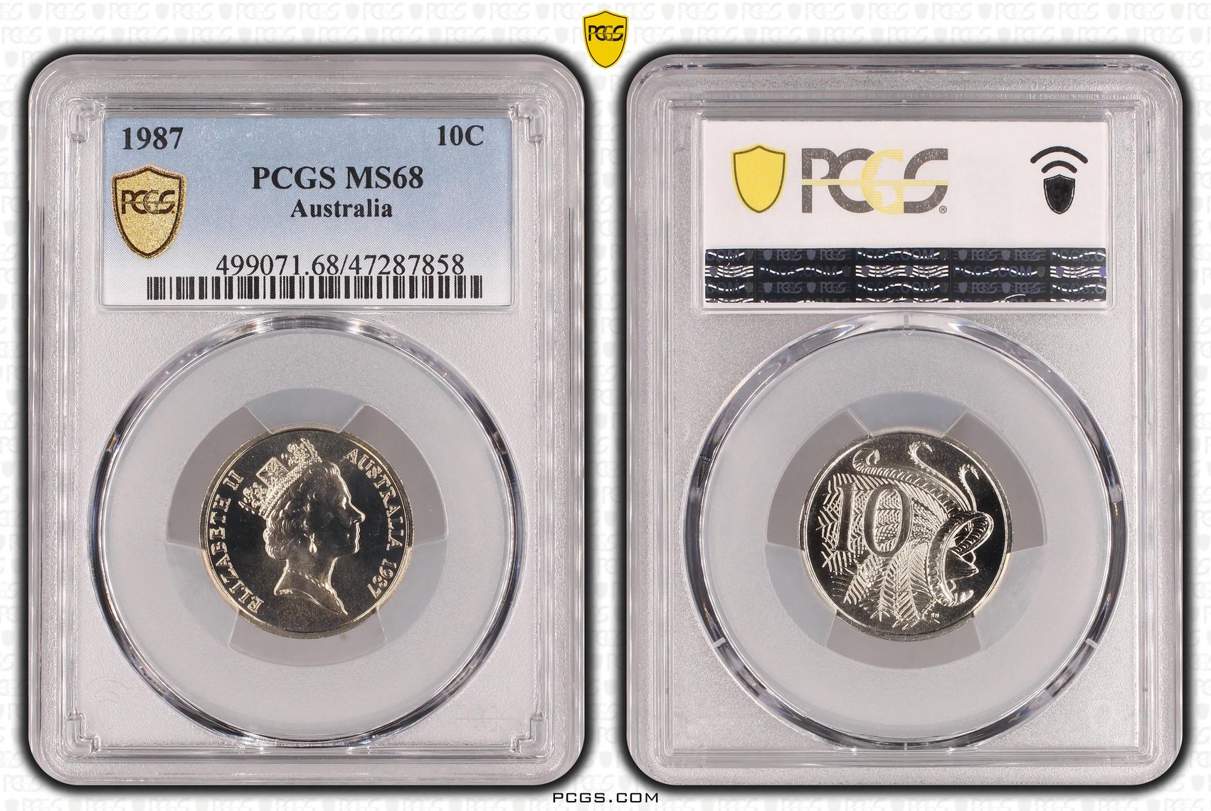 Elizabeth II, Ten Cent, 1987, PCGS MS68