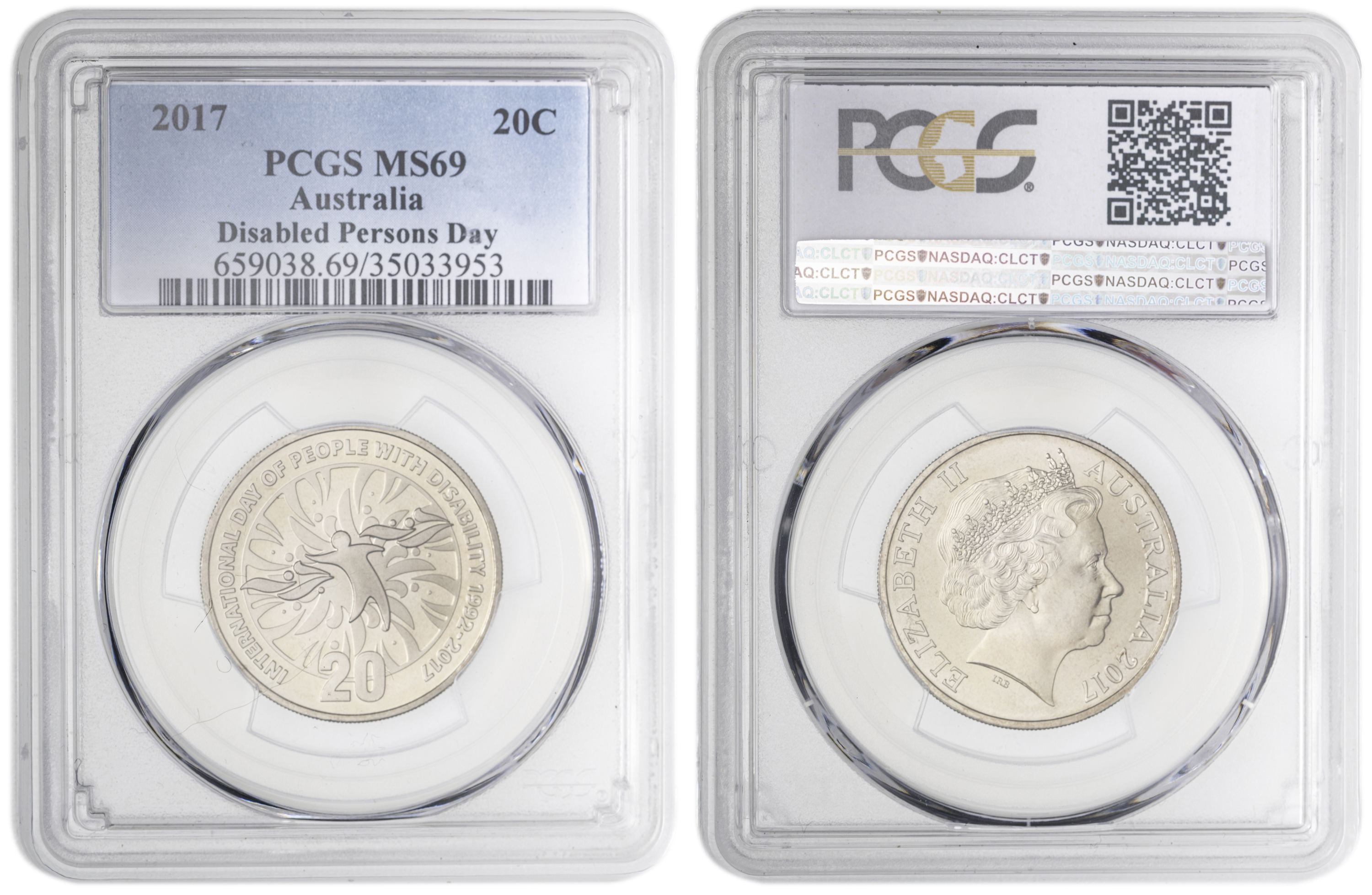 Disabled Persons Day , Twenty Cent, 2017, PCGS MS69