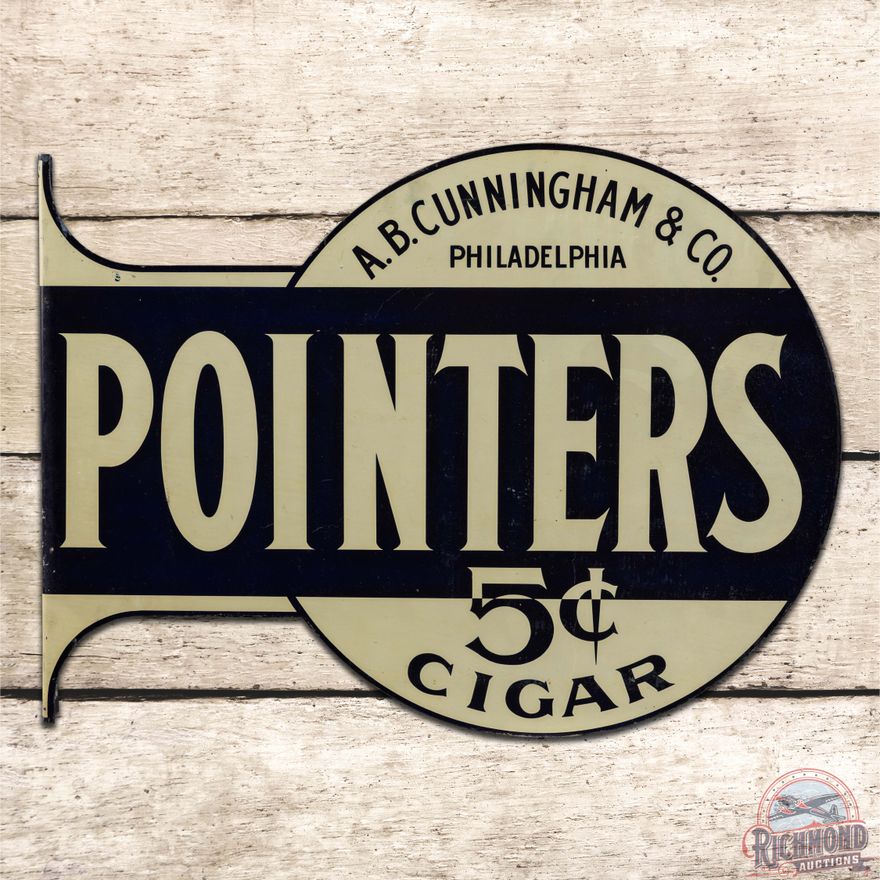 Pointers 5 Cents Cigars Double Sided Tin Flange Sign