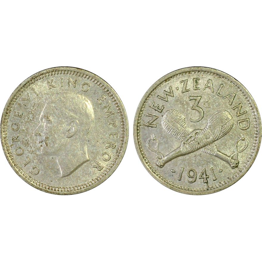 New Zealand, Threepence, 1941, PCGS - AU58