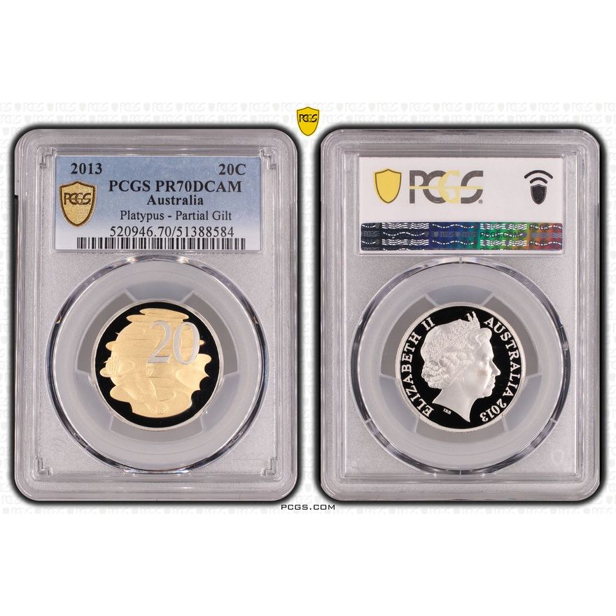 Platypus - Partial Gilt, Twenty Cent, 2013, PCGS PR70DCAM