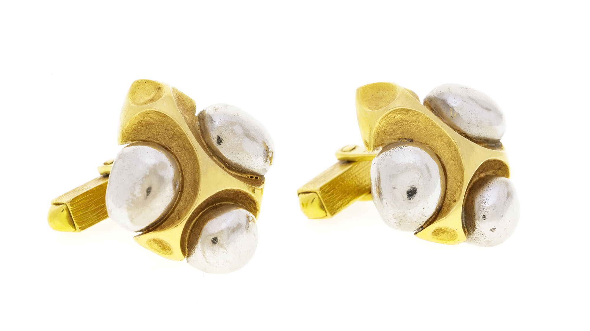 Paire De Boutons De Manchette Art Nouveau – Plaqué Or 18k 750 – Motif Cubique