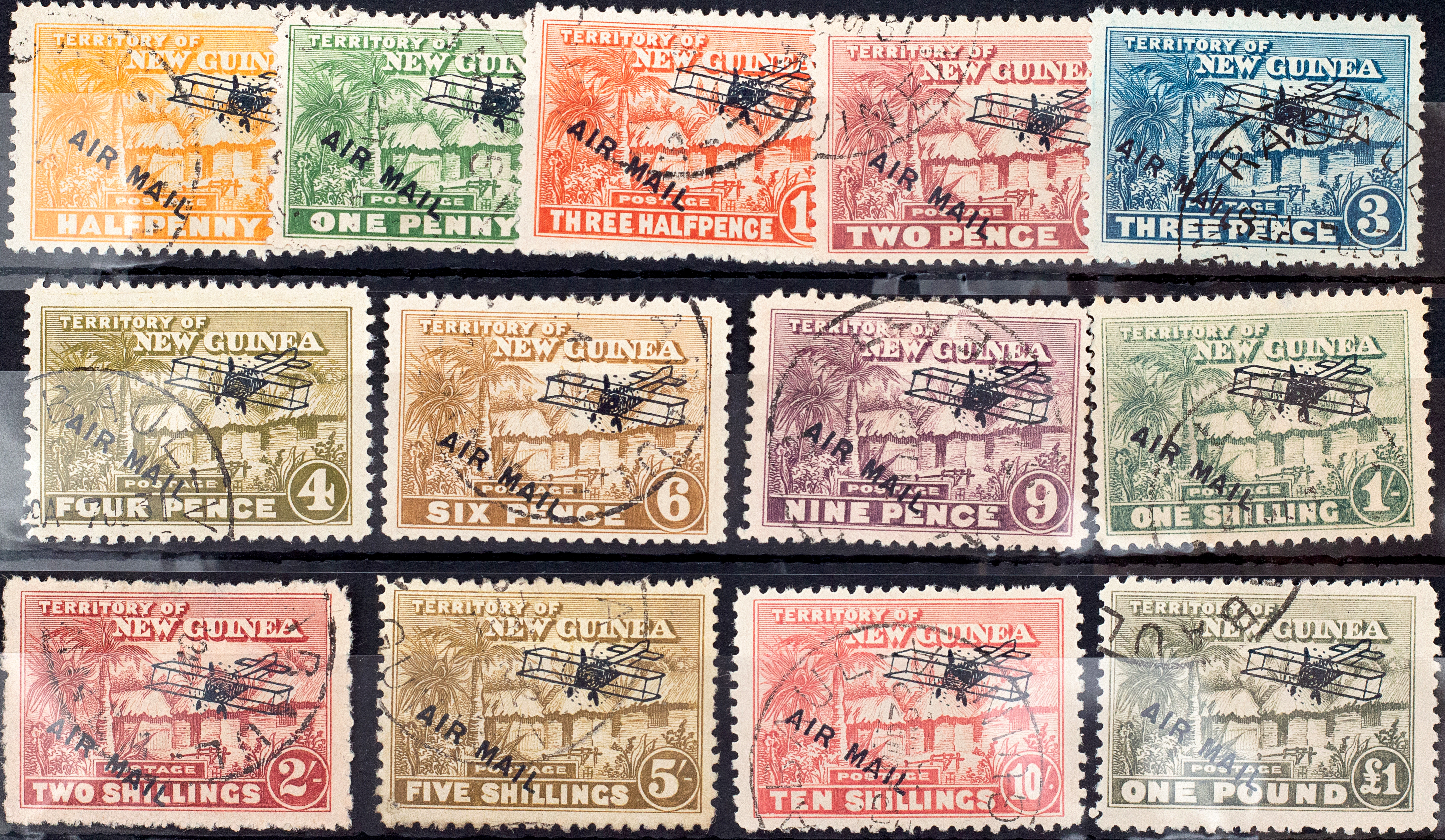 New Guinea, Huts Airmail Overprints, 1931, Fine