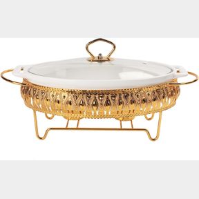 CERAMIC CASSEROLE DISH WITH GLASS LID AND RACK, 1.3 QUART SERVING SOUP TUREEN,CHAFING DISH FOR BUFFET, FAMILY FOOD PRESERVE TRAY,