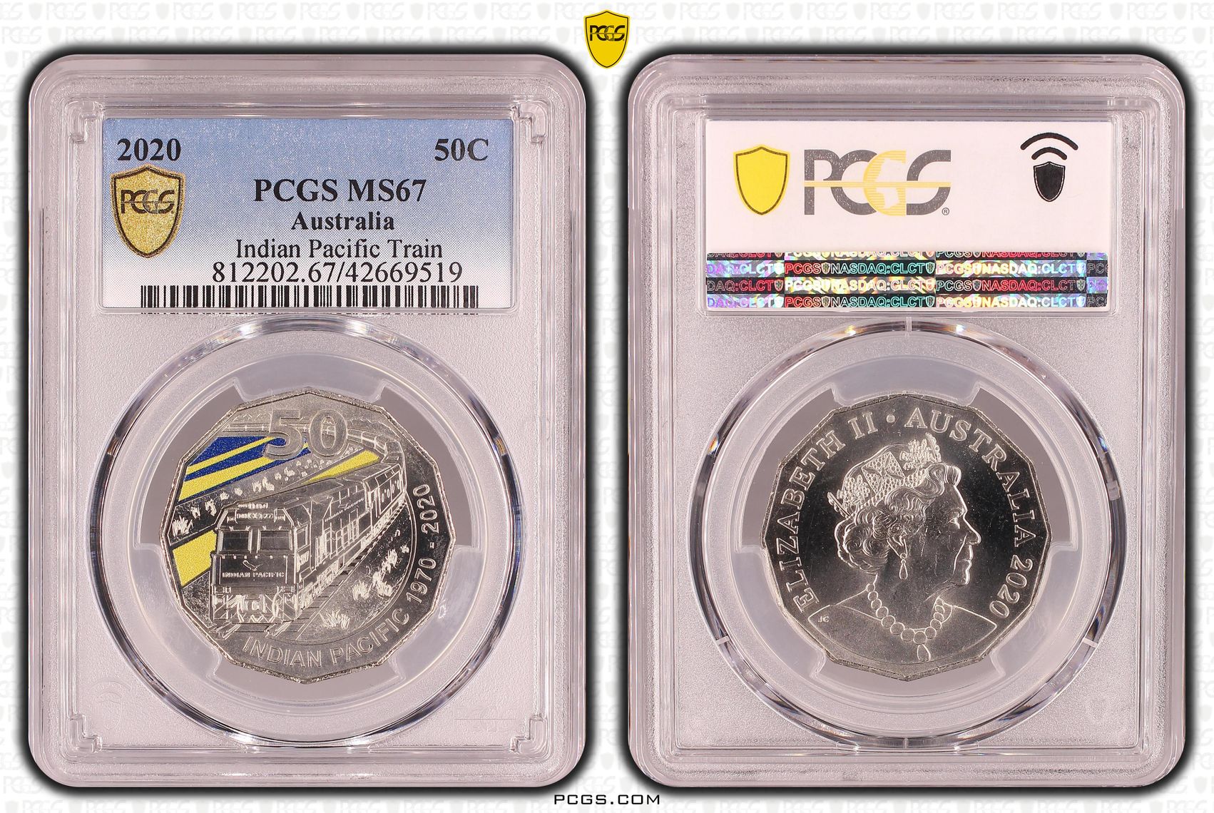 Indian Pacific Train, Fifty Cent, 2020, PCGS MS67