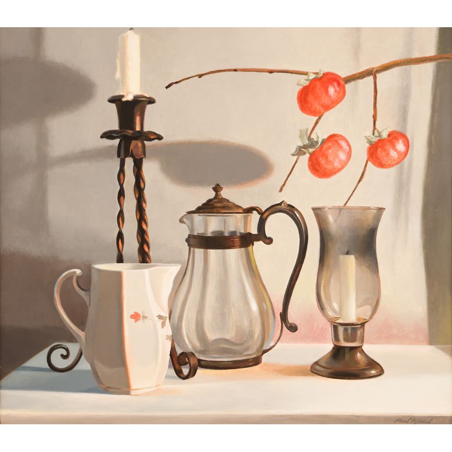 Paul Missal ''Rythms in Grey with Persimmons'' Oil on Canvas