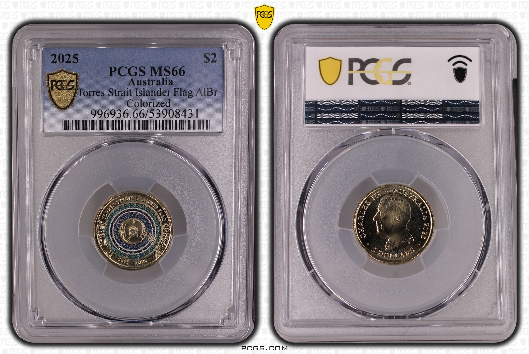 Torres Strait Islander Flag AlBr Colourised, Two Dollar, 2025, PCGS MS66