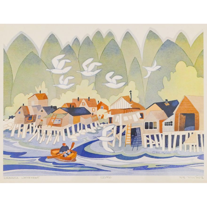 Rie Munoz ''Wrangell Waterfront'' 1983 Signed Print 14.5''x18'' Sheet.
