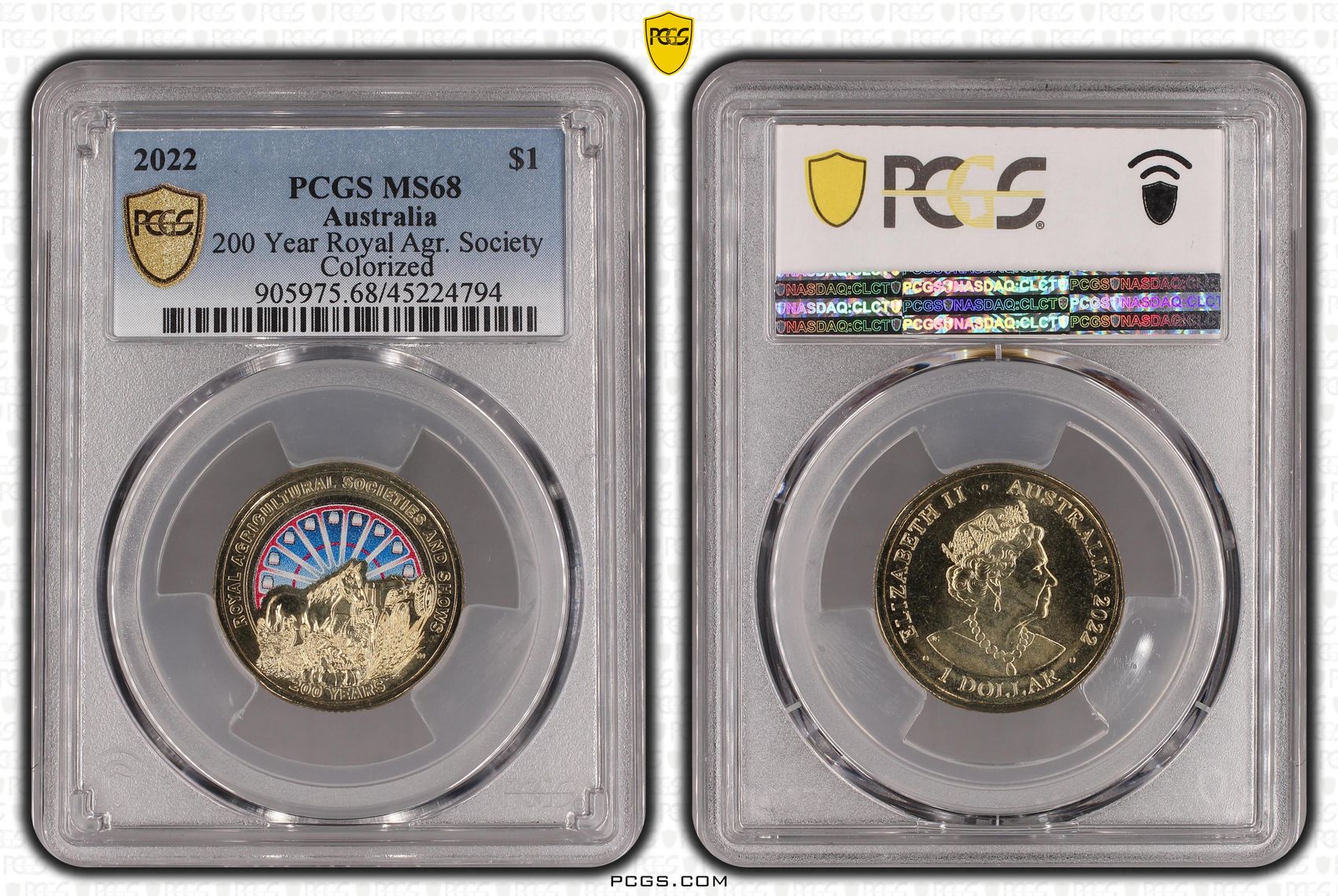 Elizabeth II, 200 Year Royal Agr. Society, One Dollar, 2022, PCGS MS68