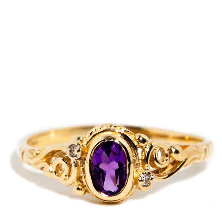 Amethyst & Diamond 9ct Gold Ring,