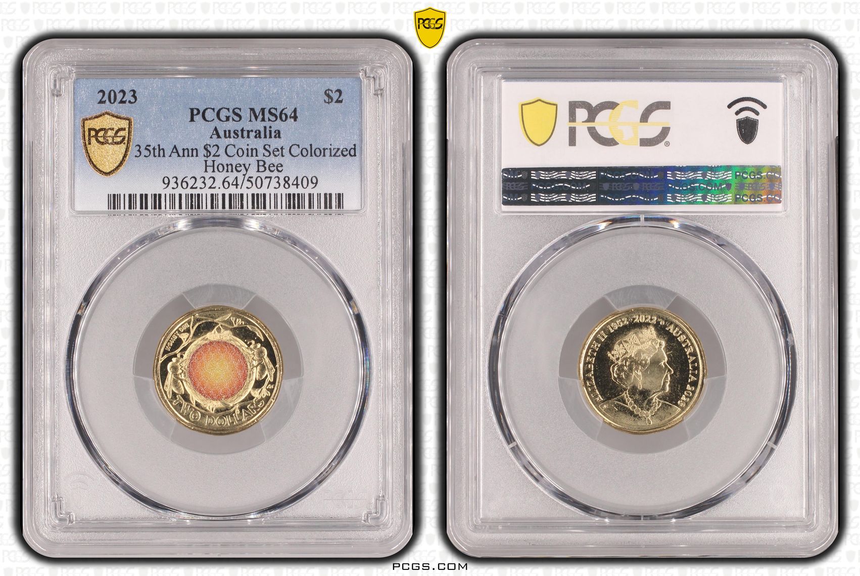 35th Ann $2 Coin Set Colorized Honey Bee, Two Dollar, 2023, PCGS MS64
