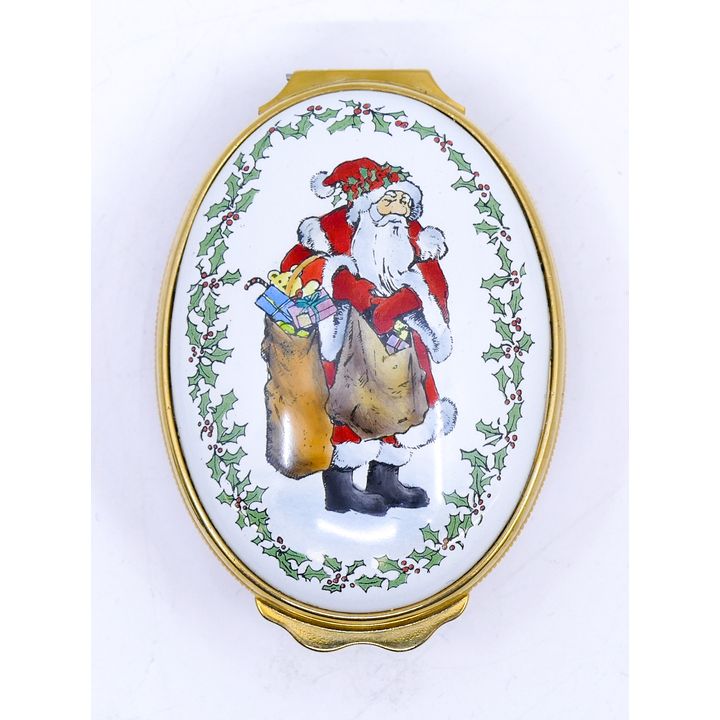 Halcyon Days Gumps Christmas  Enameled Box 1'' x 2.5''