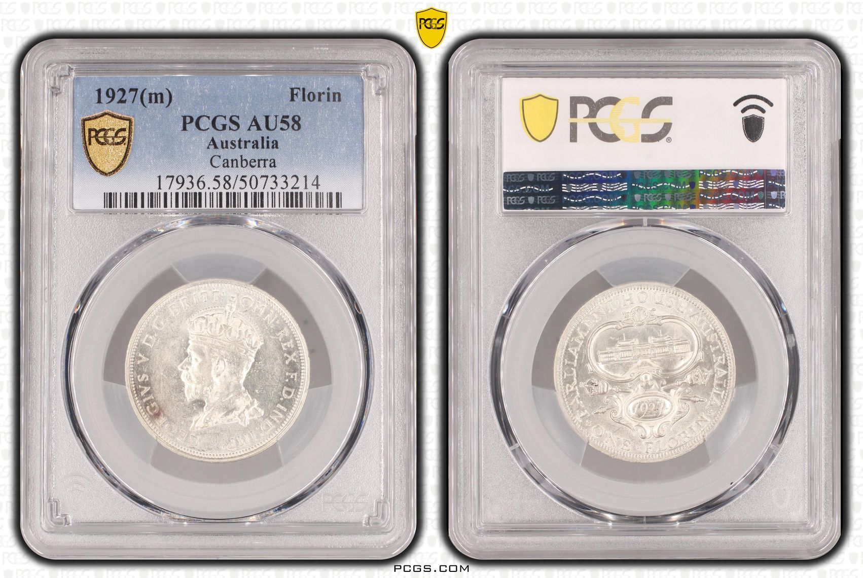 George V, Canberra, Florin, 1927(m), PCGS AU58