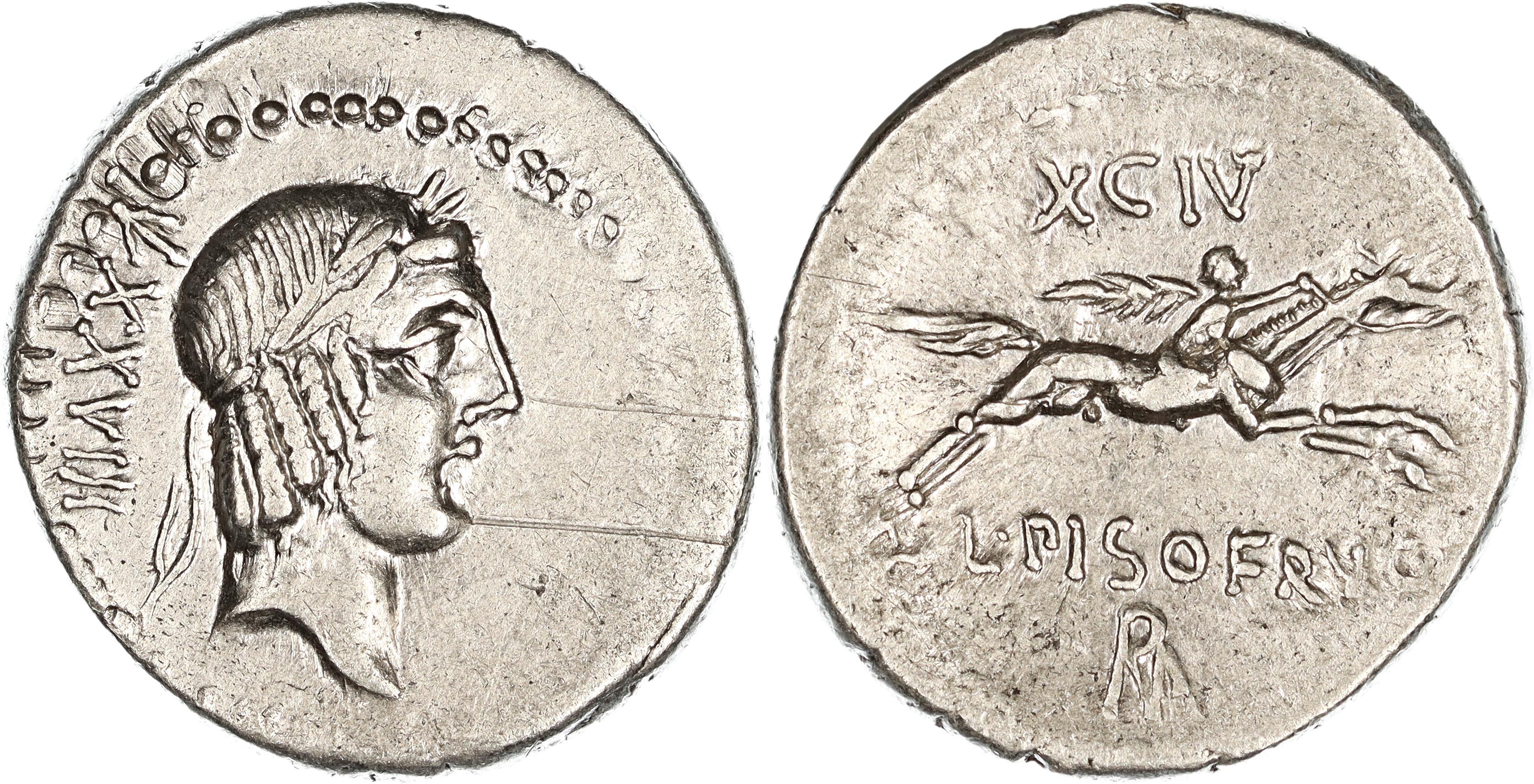 Roman Republic, L. Calpurnius L.f. L.n. Piso Frugi, Silver Denarius, 90 BC, gVF