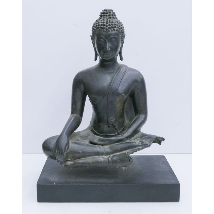 Old Thai Bronze Seated Buddha Fragment on Stand
