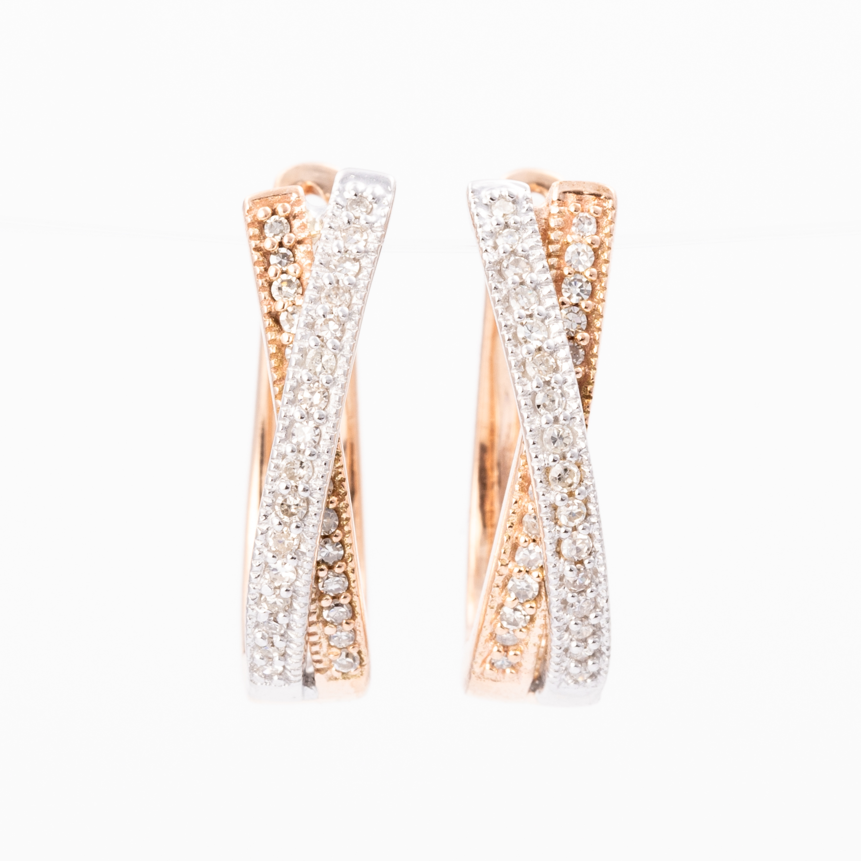 356 · Two Tone Diamond Earrings 9ct Gold