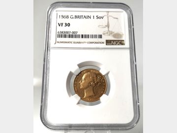 1868 VICTORIA YOUNG HEAD LONDON MINT SHIELD GOLD SOVEREIGN VF30