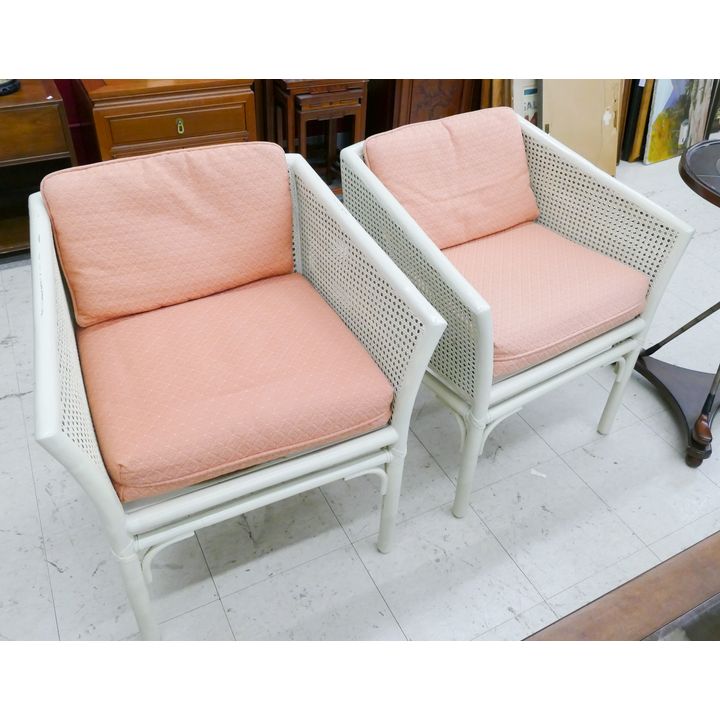 Pair Vintage White McGuire Armchairs- 29x26x22'' each