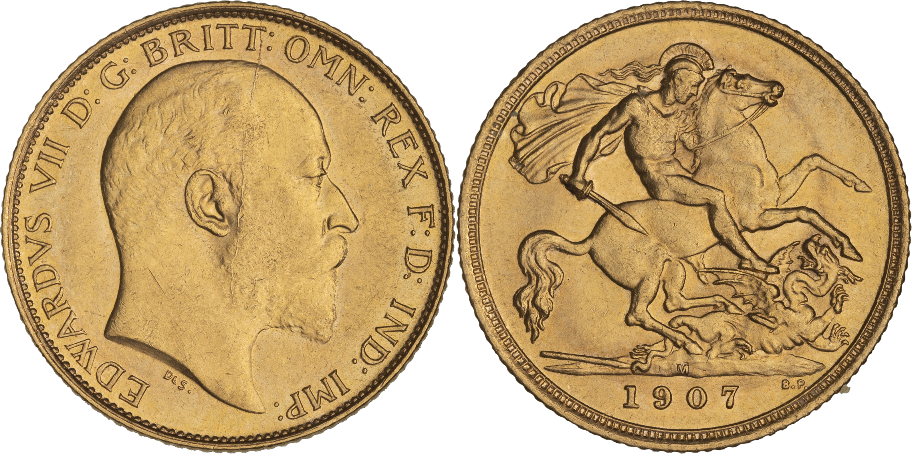 Edward VII, St George Reverse, Half Sovereign, 1907-M, UNC