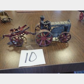 Antique Cast Iron Arcade Fordson tractor and Oliver plow