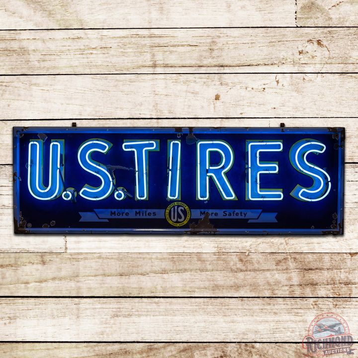 U.S. Tires "More Miles More Safety" 6' Emb. Single Sided Porcelain Neon Sign