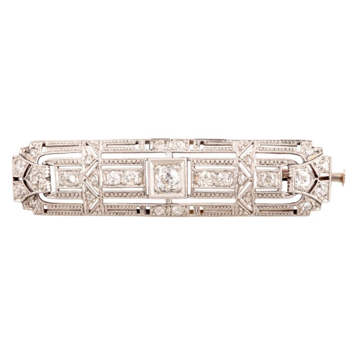 Broszka z diamentami, art déco, l. 1920–1930