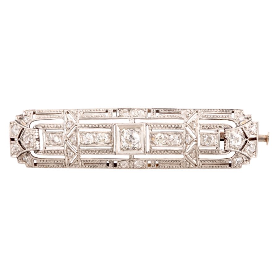 Broszka z diamentami, art déco, l. 1920–1930