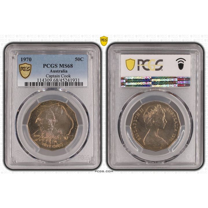 Elizabeth II, Cook, Fifty Cent, 1970, PCGS MS 68