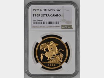 1992 PROOF GOLD 5 POUND PF69 UCAM ELIZABETH II