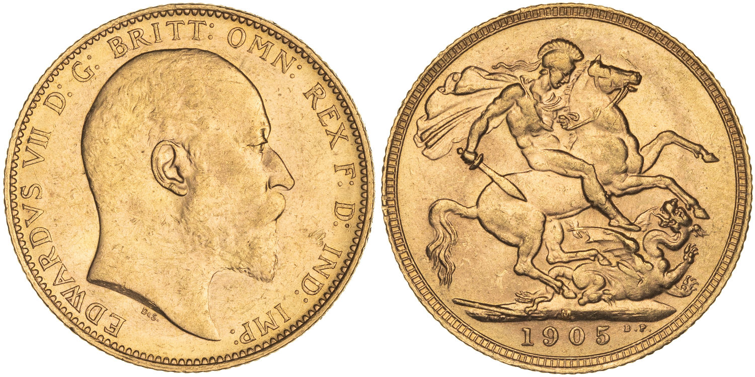 Edward VII, St George Reverse, Sovereign, 1905-M, UNC