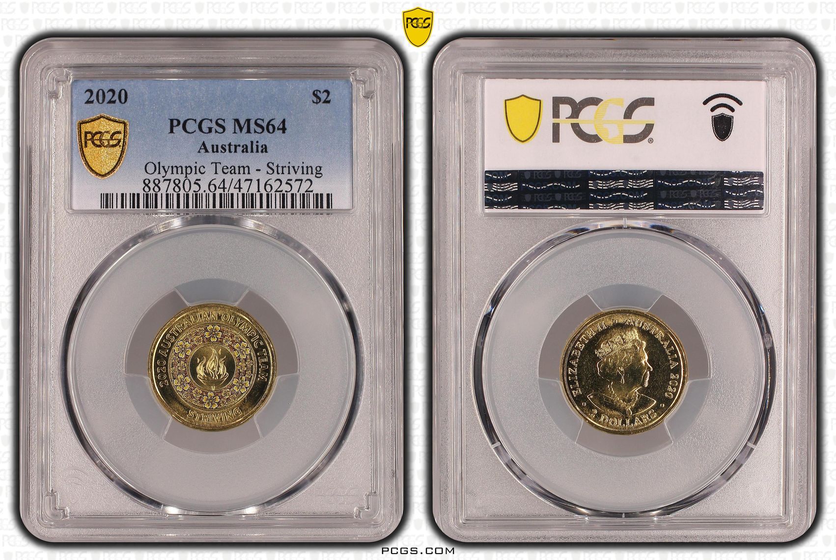 Elizabeth II, Olympic Team - Striving, Two Dollar, 2020, PCGS MS64
