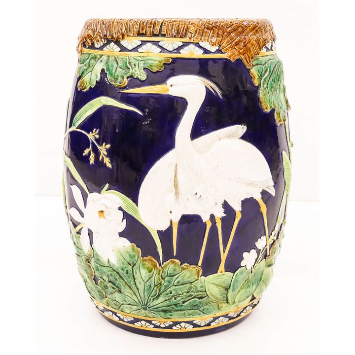 George Jones Majolica Stork and Swallow Garden Seat