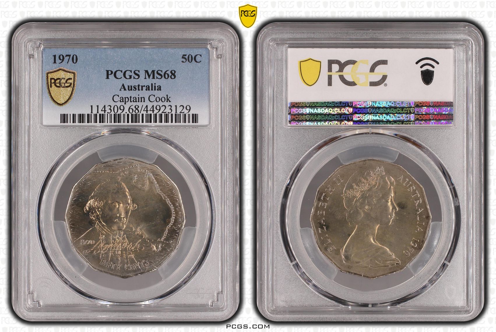 74 · 1970 Australia Fifty Cent, 50c Cook PCGS - MS68 -129